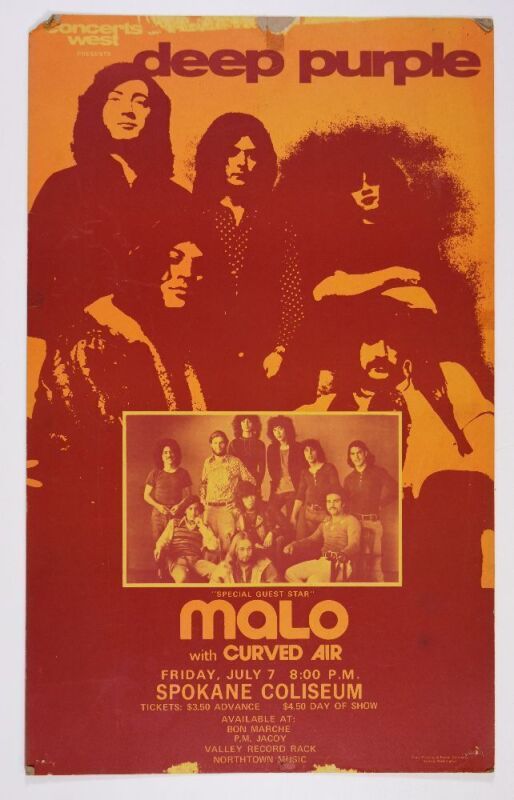 1972 Deep Purple Malo Curved Air Spokane Coliseum Poster Extra Fine 69