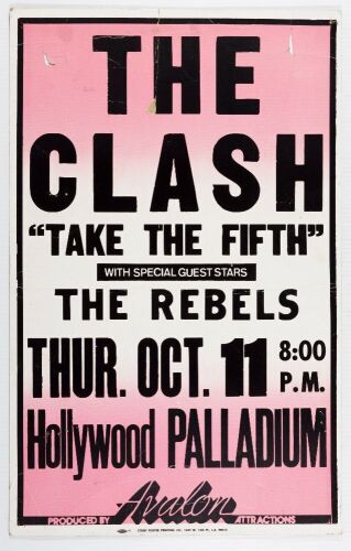 1979 The Clash The Rebels Hollywood Palladium Cardboard Poster Extra Fine 61