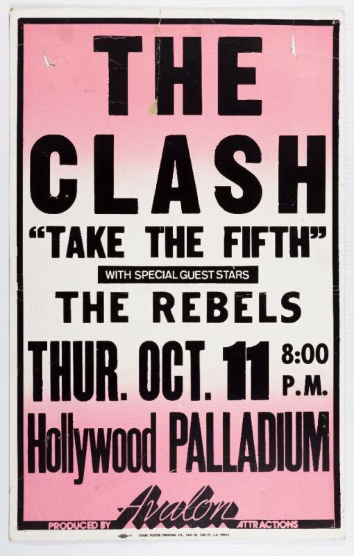 1979 The Clash The Rebels Hollywood Palladium Cardboard Poster Extra Fine 61