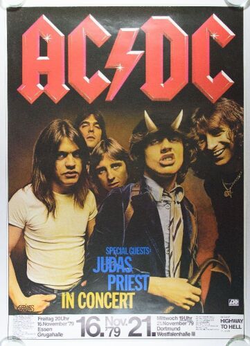 1979 AC/DC Judas Priest Grugahalle Essen and Westfalenhalle Dortmund Germany Poster Near Mint 89