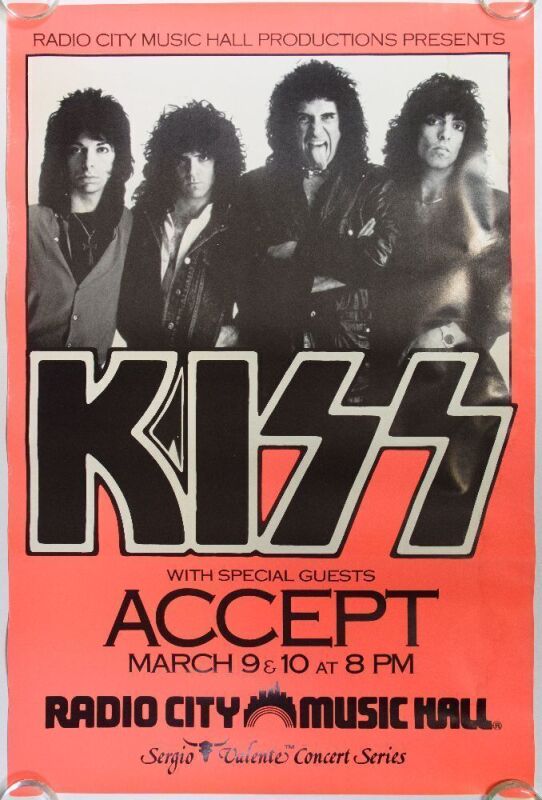 1984 KISS Accept Radio City Music Hall New York Poster Extra Fine 65