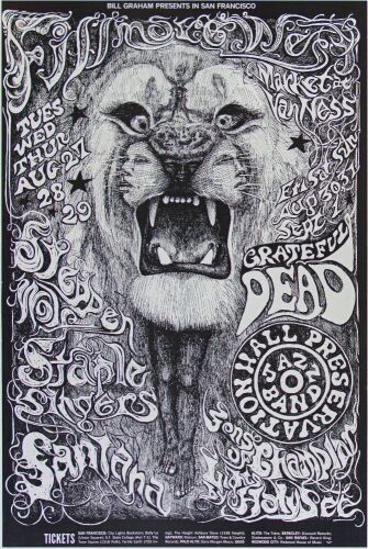 1968 BG-134 Grateful Dead Santana Steppenwolf Fillmore West RP2 Poster Near Mint 89