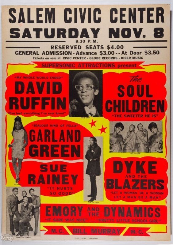 1969 David Ruffin of The Temptations The Soul Children with Isaac Hayes The Salem Civic Center Globe Cardboard Poster Excellent 79