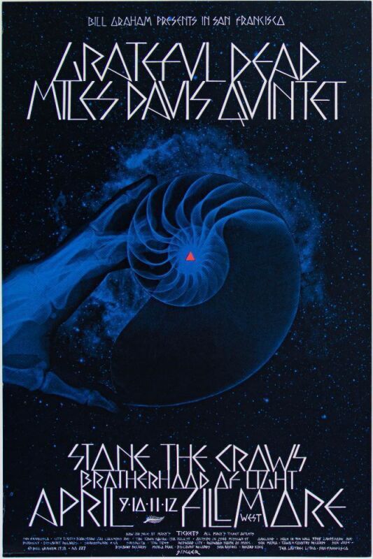 1970 BG-227 Grateful Dead Miles Davis Quintet Fillmore West Poster Near Mint 81