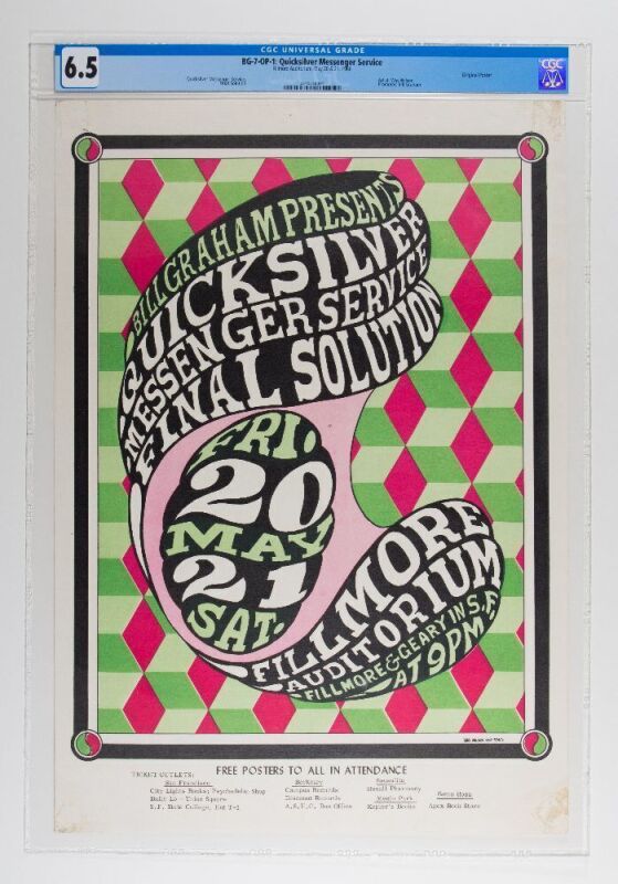 1966 BG-7 Quicksilver Messenger Service Fillmore Auditorium Poster CGC 6.5