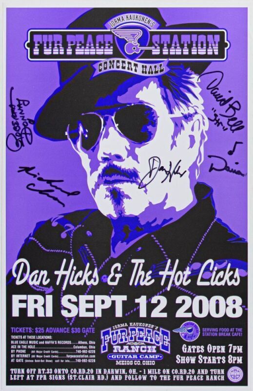 2008 Dan Hicks & The Hot Licks Fur Peace Ranch Signed Band Poster Near Mint 89