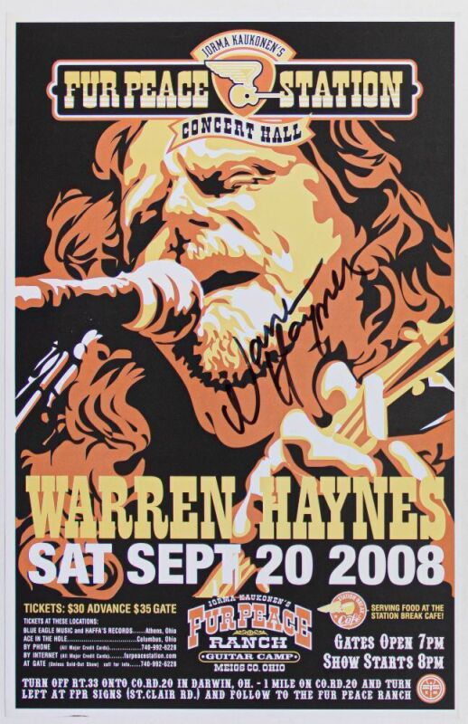 2008 Warren Haynes Fur Peace Ranch Signed Haynes Poster Near Mint 87