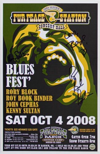 2008 Rory Block Roy Book Binder Blues Fest Fur Peace Station Signed Band Poster Near Mint 89