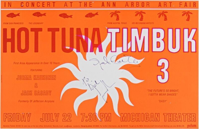 1994 Hot Tuna Ann Arbor Art Fair Michigan Theater Signed Jack Casady Poster Near Mint 87