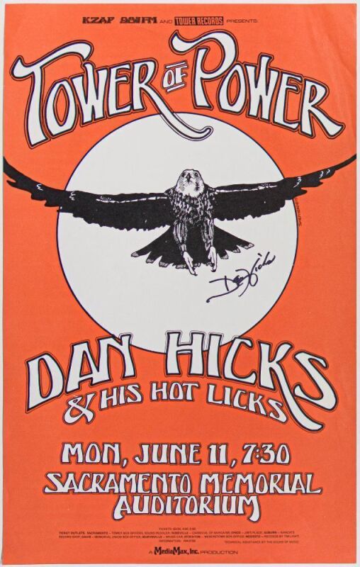 1973 Tower of Power Dan Hicks Sacramento Memorial Auditorium Signed Dan Hicks Poster Near Mint 83