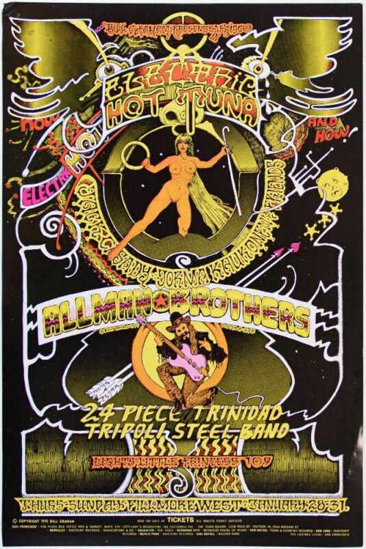 1971 BG-268 Hot Tuna Allman Brothers Band Fillmore West Poster Excellent 75