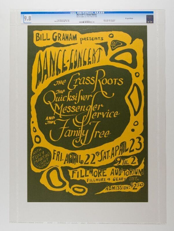 1966 BG-0 Grass Roots Quicksilver Fillmore Auditorium Poster CGC 9.8