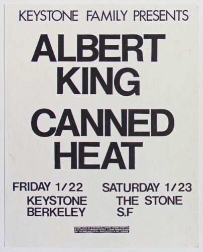 1971 Albert King Canned Heat Keystone Berkeley & The Stone San Francisco Poster Excellent 77