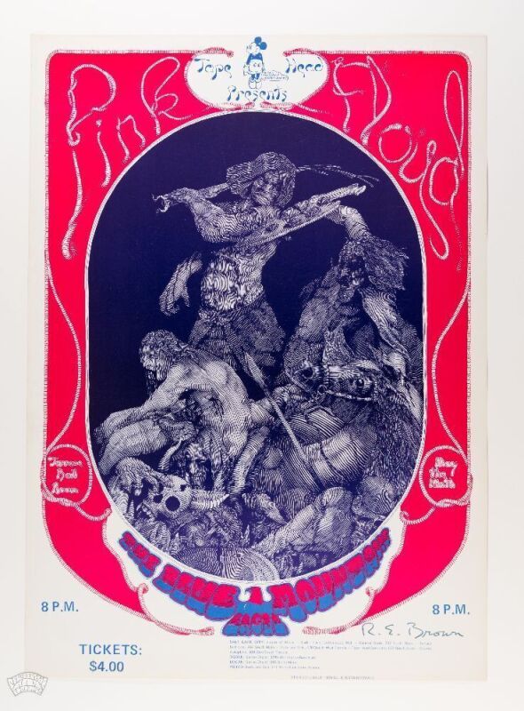 1970 Pink Floyd Terrace Ballroom Salt Lake City Signed Brown Poster Near Mint 85