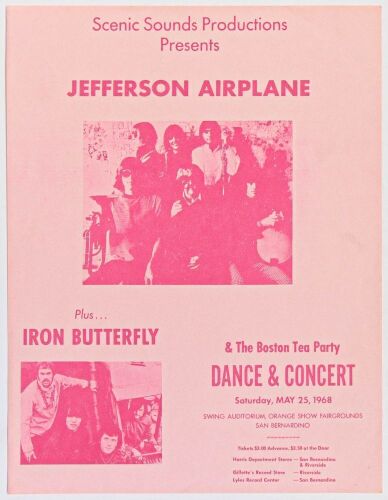 1968 Jefferson Airplane Iron Butterfly Swing Auditorium San Bernadino Flyer Excellent 71