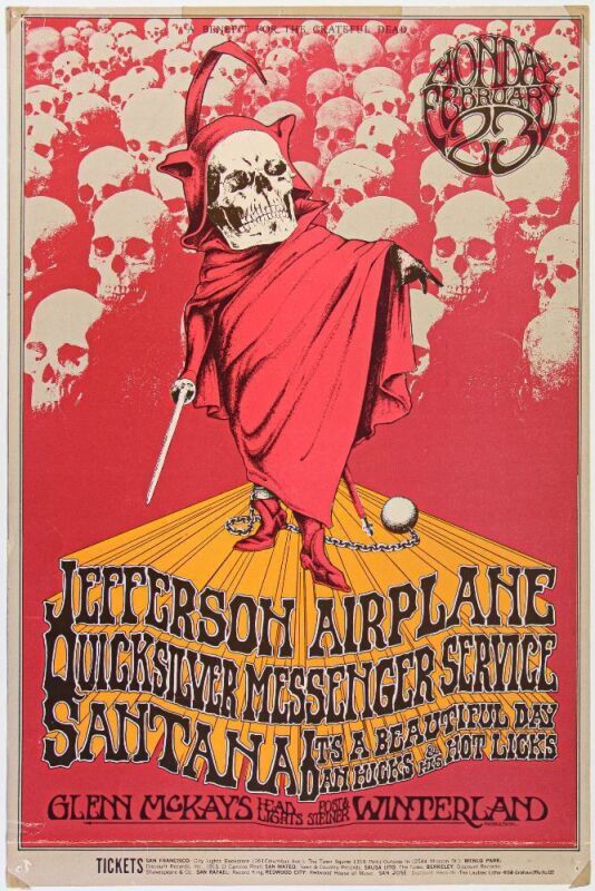 1970 BG-222 Jefferson Airplane Santana Benefit for The Grateful Dead Winterland Poster Extra Fine 67