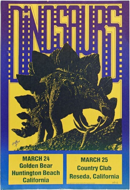 1983 Alton Kelley The Dinosaurs Golden Bear Huntington Beach & Country Club Reseda Poster Extra Fine 69