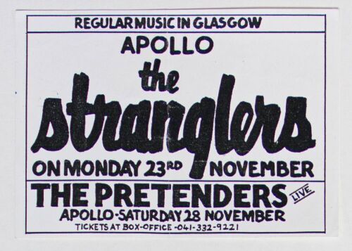 1981 The Stranglers The Pretenders The Apollo Glasgow Flyer Excellent 75