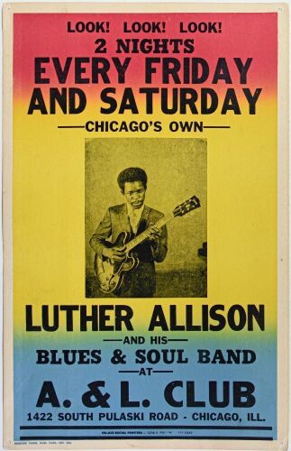 1960s Luther Allison The A. & L. Club Chicago Cardboard Poster Excellent 73