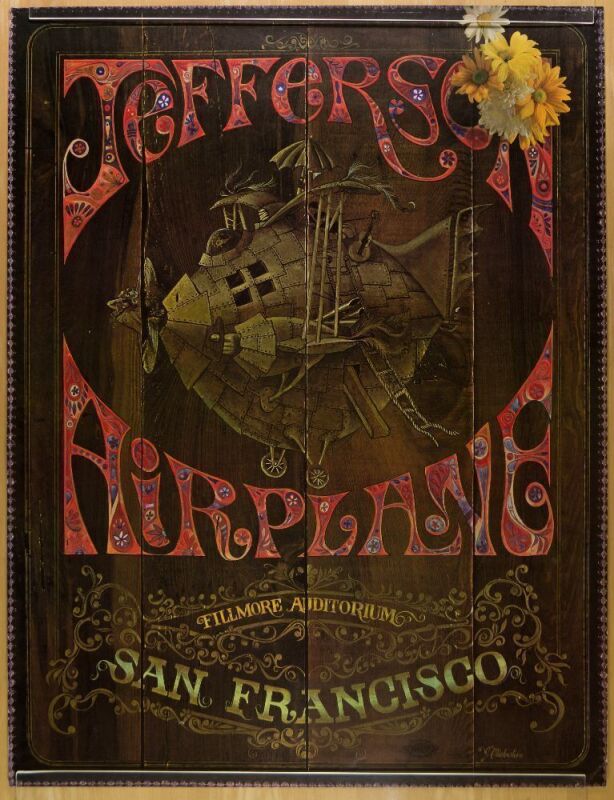 1967 Jefferson Airplane Fillmore Sparta Graphics Double Sided Headshop Poster Excellent 73