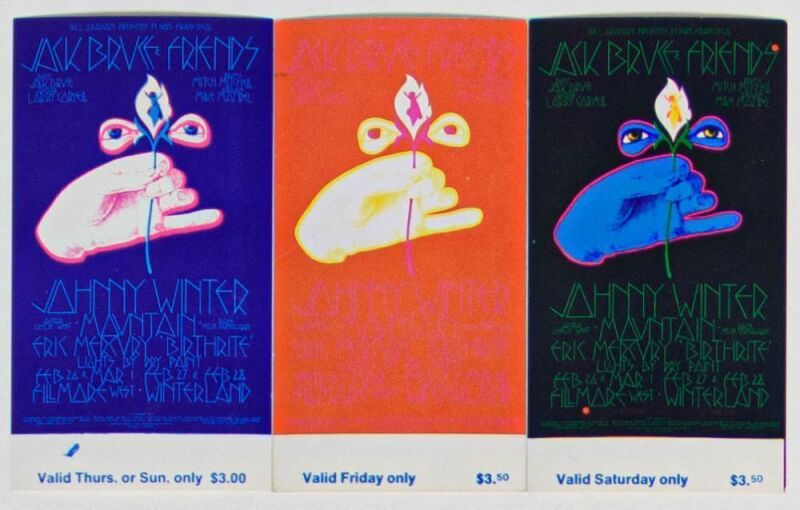 1970 BG-220 Johnny Winter Jack Bruce Fillmore West Set of 3 Tickets Near Mint 89