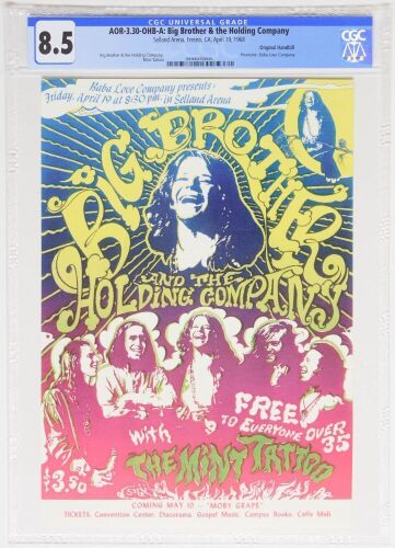 1968 AOR-3.30 Janis Joplin Big Brother & the Holding Company Selland Arena Fresno Handbill CGC 8.5