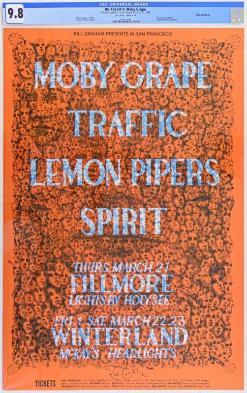 1968 BG-112 Traffic Moby Grape Spirit Fillmore & Winterland Signed Conklin Poster CGC 9.8