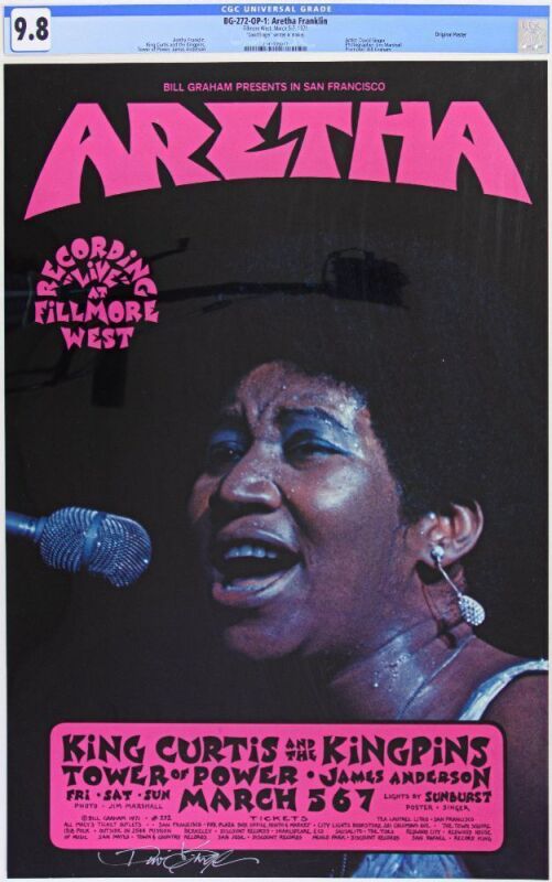 1971 BG-272 Aretha Franklin Fillmore West Signed Singer Poster CGC 9.8