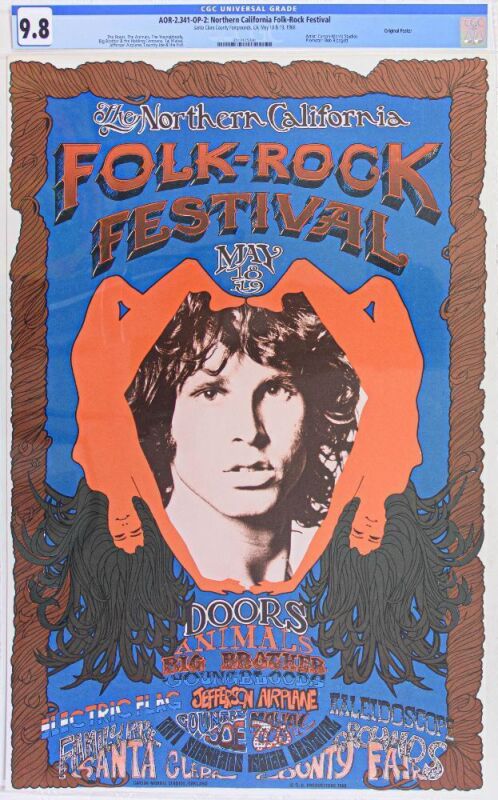 1968 AOR-2.341 The Doors Northern California Folk Rock Festival Poster CGC 9.8