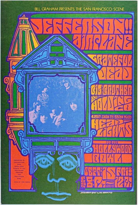 1967 BG-81 Grateful Dead Jefferson Airplane Big Brother Janis Joplin Hollywood Bowl RP2 Poster Excellent 79