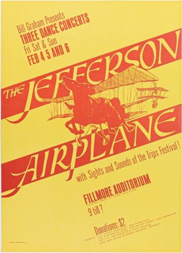 1966 BG-1 Jefferson Airplane Fillmore Auditorium RP3 Poster Excellent 79