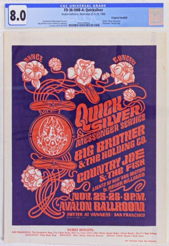 1966 FD-36 Big Brother Janis Joplin Quicksilver Avalon Ballroom Handbill CGC 8.0