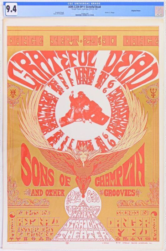 1967 AOR-2.224 Grateful Dead Sons of Champlin Straight Theater Poster CGC 9.4