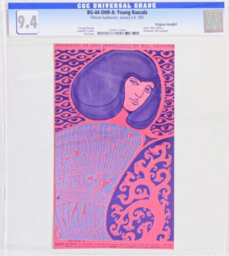 1967 BG-44 The Doors Young Rascals Fillmore Auditorium Handbill CGC 9.4