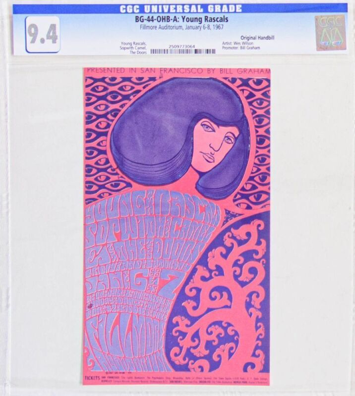 1967 BG-44 The Doors Young Rascals Fillmore Auditorium Handbill CGC 9.4