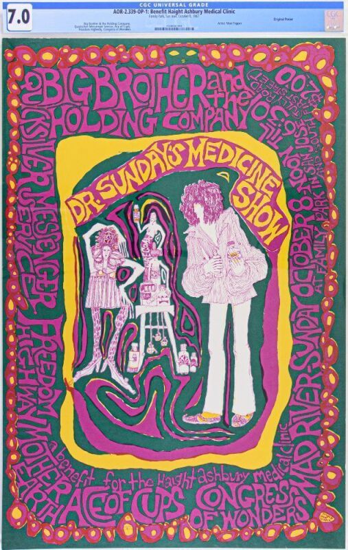 1967 AOR-2.339 Big Brother Janis Joplin Haight Ashbury Medical Clinic Benefit Poster CGC 7.0