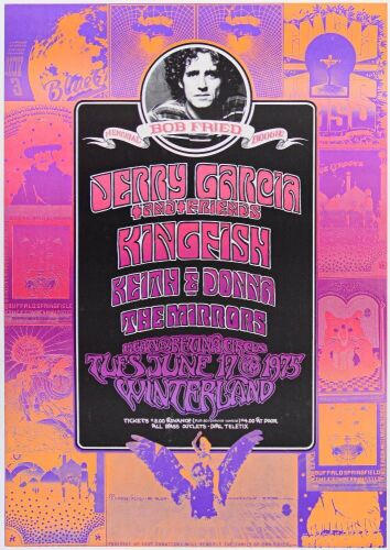 1975 Jerry Garcia & Friends Kingfish Bob Fried Memorial Winterland Poster Near Mint 87