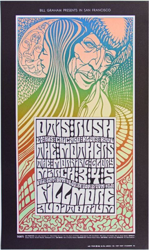 1967 BG-53 Otis Rush Frank Zappa The Mothers Fillmore Auditorium Poster Near Mint 80