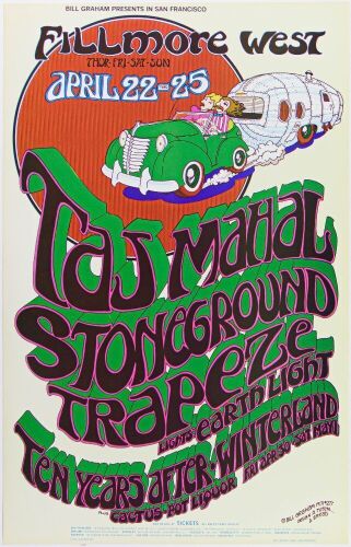 1971 BG-277 Taj Mahal Ten Years After Fillmore West & Winterland Poster Near Mint 89