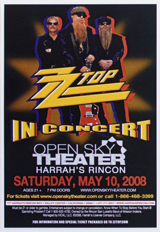 2008 ZZ Top Open Sky Theater Poster Mint 90