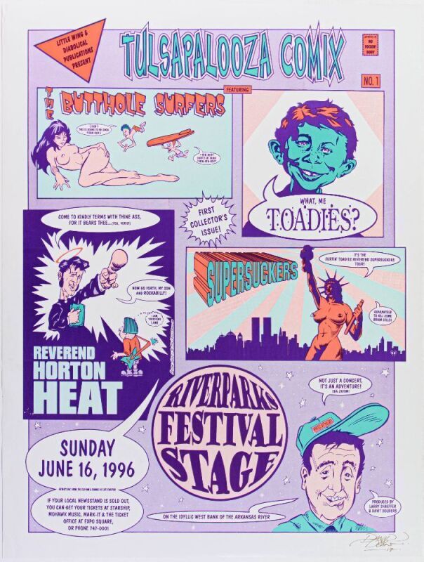 1996 Butthole Surfers Toadies The Supersuckers Reverend Horton Heat Riverparks Festival Stage Tulsa Signed David Dean Poster Excellent 79