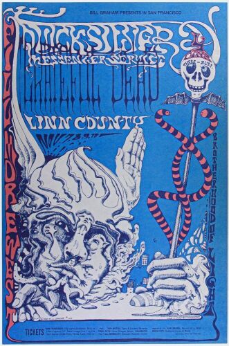 1968 BG-144 Grateful Dead Quicksilver Linn County Fillmore West Poster Near Mint 87