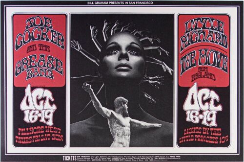 1969 BG-196 Little Richard Joe Cocker Fillmore West Poster Near Mint 89