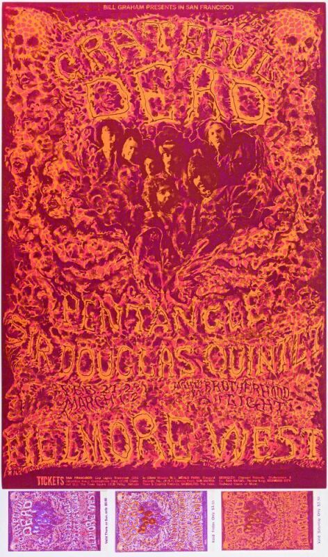 1969 BG-162 Grateful Dead Fillmore West Poster & Tickets Near Mint 87