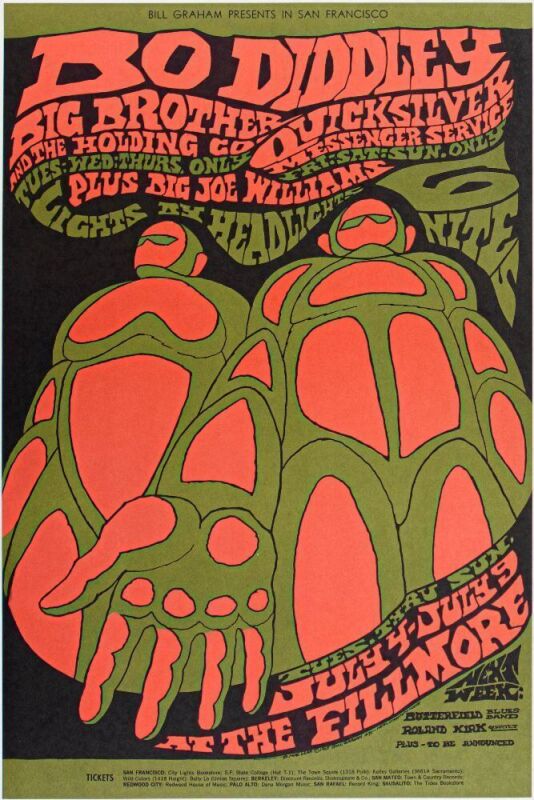 1967 BG-71 Big Brother Janis Joplin Bo Diddley Fillmore Auditorium Poster Near Mint 89