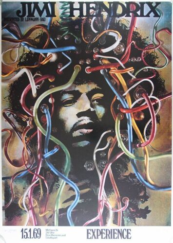 1990 Jimi Hendrix Gunther Kieser Large Germany Artrock LE Signed Kieser Poster Near Mint 85