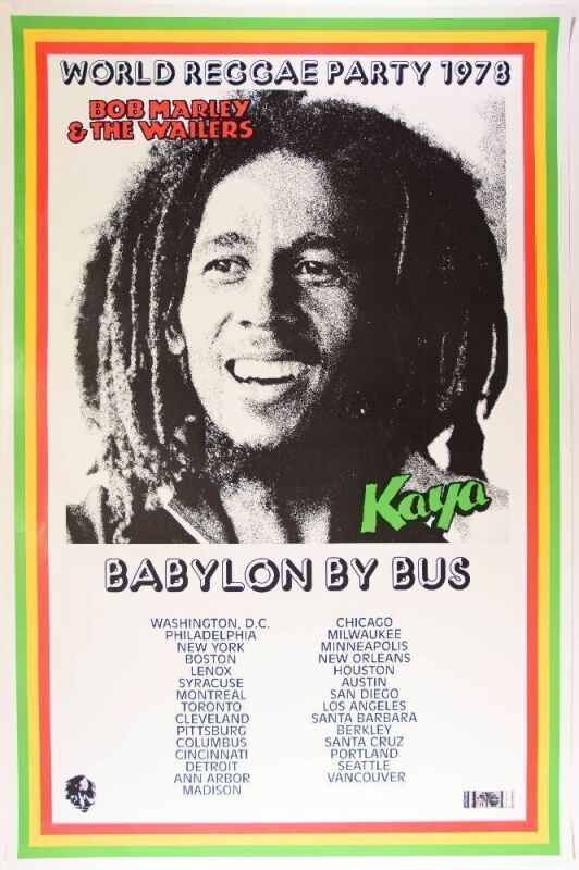 1978 Bob Marley & the Wailers Babylon By Bus Tour Poster Near Mint 83