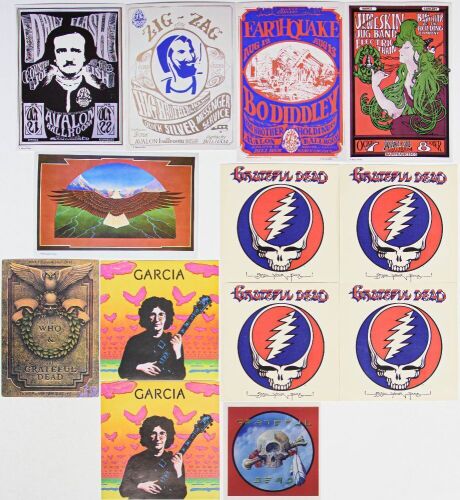 Lot of 13 Family Dog & Grateful Dead Related Promo Cards RP Postcards and Promo Sticker