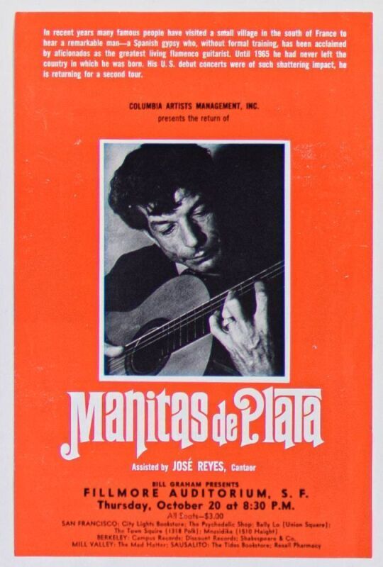 1966 Manitas de Plata Fillmore Auditorium Handbill Near Mint 81