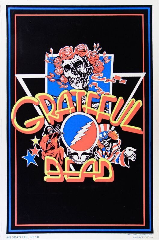 1976 Grateful Dead Flocked Blacklight Headshop Poster Extra Fine 67